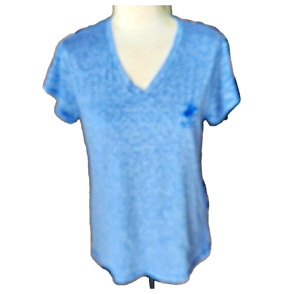 Beverly Hills Polo Club T-shirt Women's Blue Space Dye V-neck Short Sleeve sz L